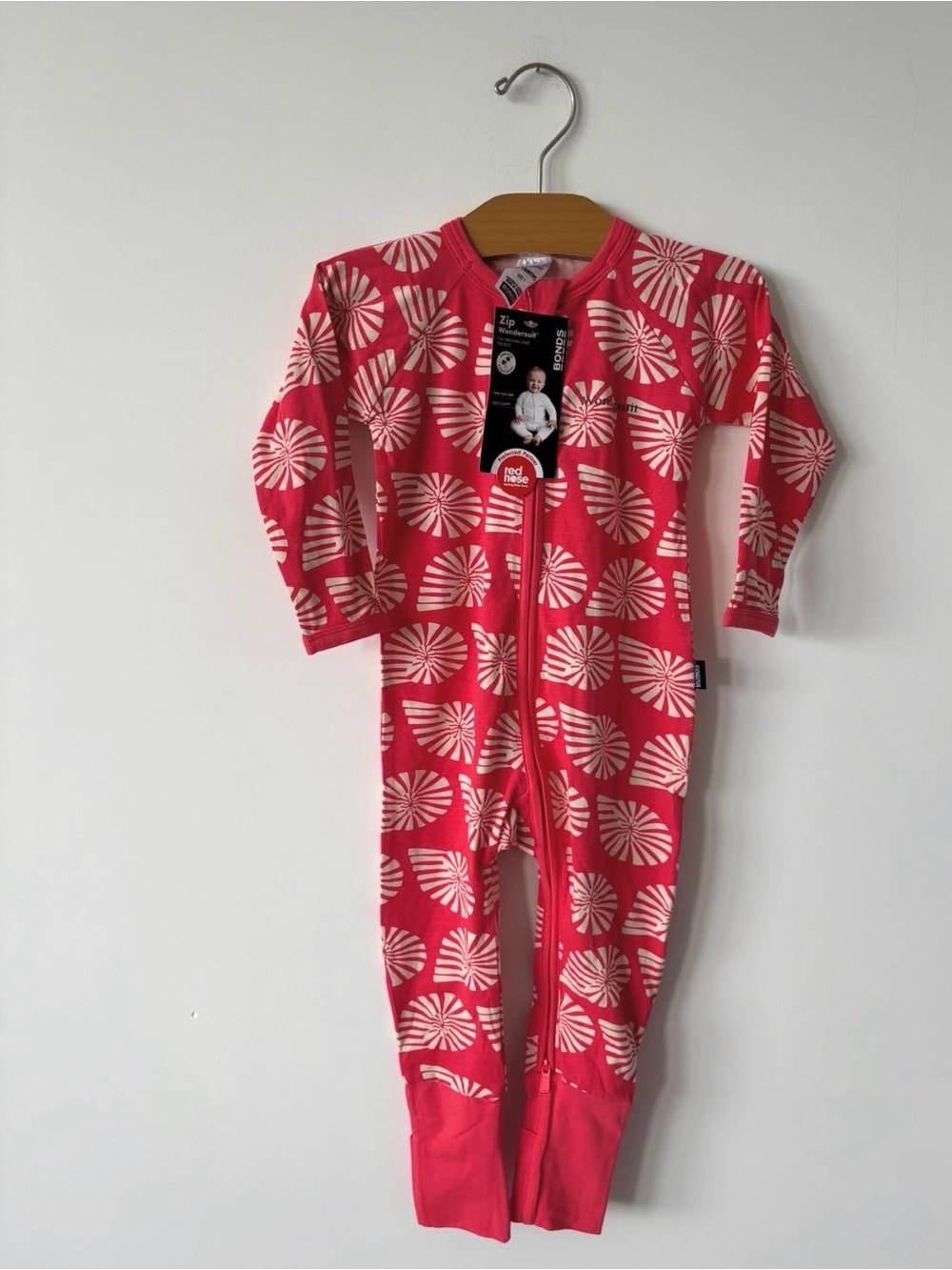 Bonds Red Printed Zip Footed Pajamas